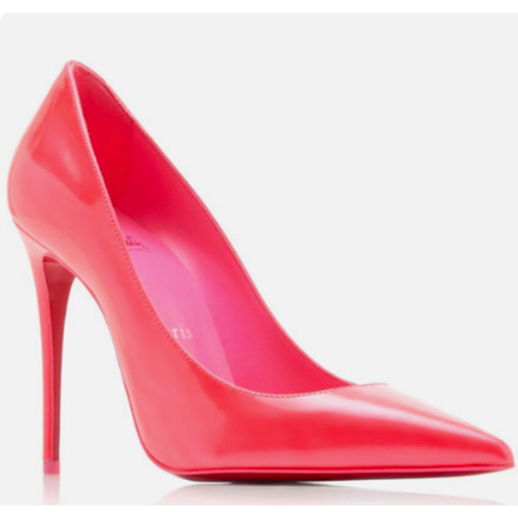 Christian Louboutin Kate 100mm Patent Leather Pumps Neon Pink Sz 37.5 NIB 1800 - Picture 1 of 11